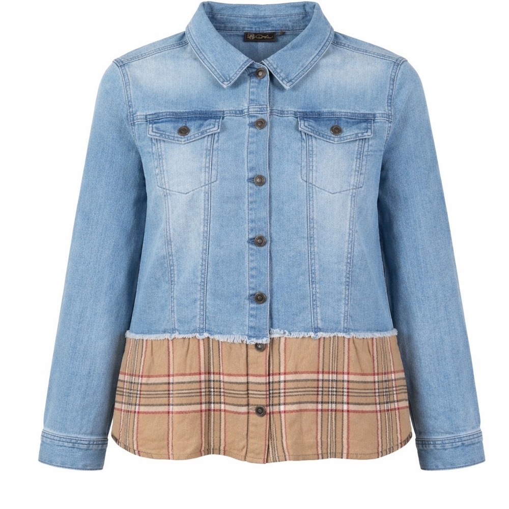 Denim jean Jacket Plaid Flannel Plus size 2X casual outerwear grunge coat chic